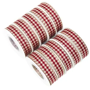 Nastro a quadri rosso e bianco in rotoli per confezioni regalo fai da te e decorazioni.