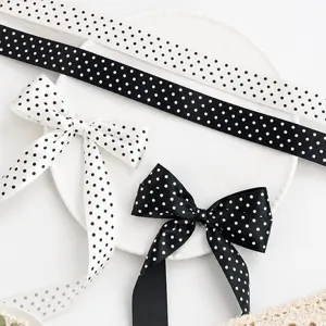 Nastro pois nero e bianco, 2.5cm poliestere per fiocchi capelli e confezioni regalo fai da te.