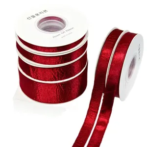 Burgundy double-sided shiny velvet ribbon for DIY hair bows, gift wrapping and craft projects.