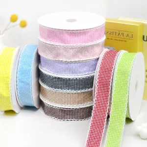 Plaid Printed Ribbon Frayed Edge Fabric Ribbon For Baking Packaging Gift Wrapping Flower Craft DIY Sewing Ornaments