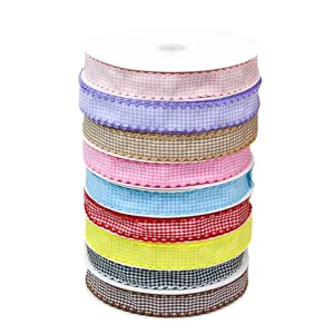 Colorful gingham ribbon with scalloped edge polyester sewing craft DIY hair bow 2.5cm