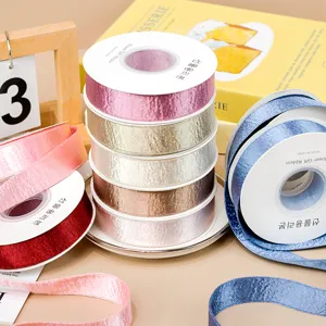 2.5cm glittering velvet ribbon, shiny satin trim for DIY bow crafts and apparel accessories.