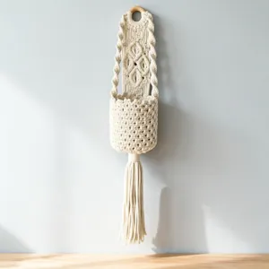 Handgefertigter Baumwollseil Makramee Wandbehang Aufbewahrungskorb boho Heimdeko Tasche