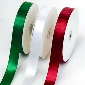 Nastro di raso da 2.5cm in verde bianco e rosso per confezioni regalo e decorazioni di dolci.