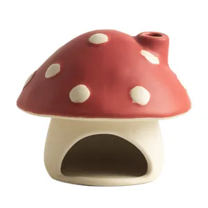 Ceramic mushroom house incense burner cute tabletop decor pet hideout statue ornament
