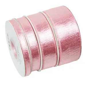 Rosa glitzernde Satin Geschenkband Rollen Set ideal für DIY Schleifen Bastelarbeiten.