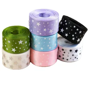 Nastro gros-grain stampato con stelle da 2.5cm per fiocchi capelli fai da te regali