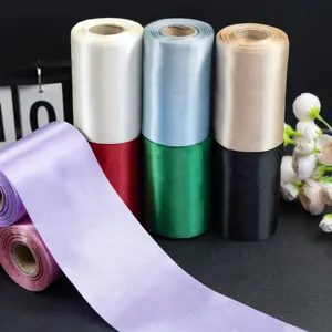 Colorful satin ribbon rolls for gift wrapping, wedding decoration, 10cm wide fabric.