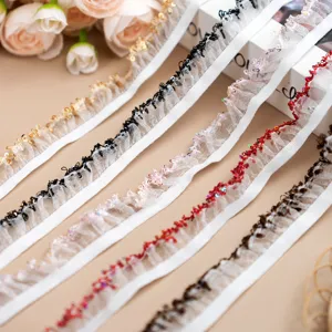 1.5cm Colorful Sequin Ruffle Elastic Lace Trim DIY Hair Band Children Clothing Accessories