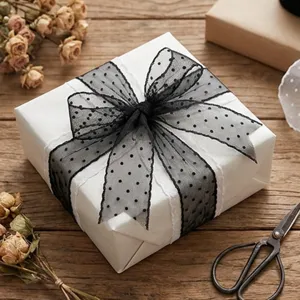 6cm Noir Pois Maille Dentelle Ruban DIY Nœud Accessoire Cheveux Vêtements Matériel Deco