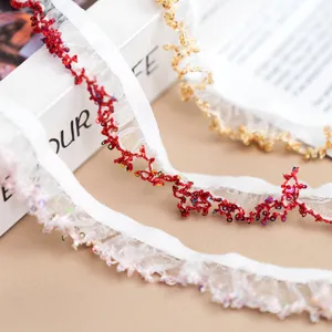1.5cm sequin ruffled elastic lace trim colorful DIY handmade clothing sewing accessories