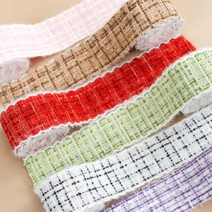Nastro in Tweed di Poliestere ad Alta Densità Plaid a Contrasto Bordo Uncinato Finitura per Colletto Indumento Polsini Cappello Decorazione DIY