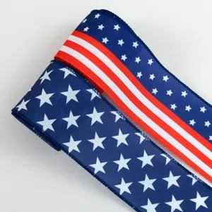 American patriotic wired ribbon red white and blue stars stripes for DIY bows crafts