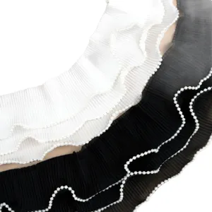 Nastro plissettato in chiffon a 3 strati da 9 cm balza ondulata con perla per confezione regalo