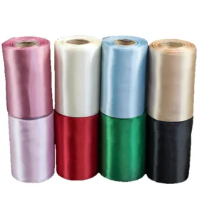 10cm satin ribbon rolls in assorted colors for gift wrapping and wedding chair decoration.