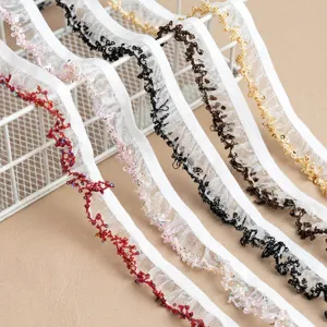 1.5cm Sequin Ruffled Elastic Lace Trim Colorful Edge DIY Sewing Garment Accessories