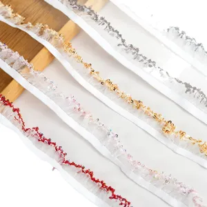 1.5cm sequin ruffled elastic lace trim for hair ties, kids clothing, and handmade crafts.