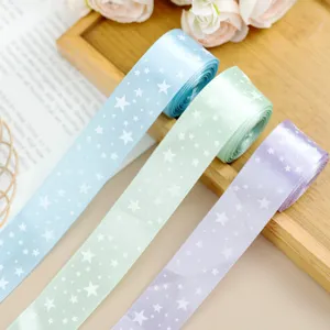 Nastro in Poliestere Stampato con Stelle Nastro in Tessuto Decorativo per Confezione Regalo Avvolgimento Fiori Accessori Fiocco fai da te