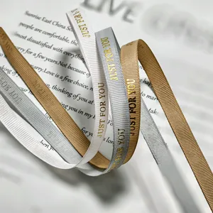 1cm Gold Stamped Grosgrain Ribbon For Gift Box Packaging Flower Bouquet Cake Decorating Silk Ribbon