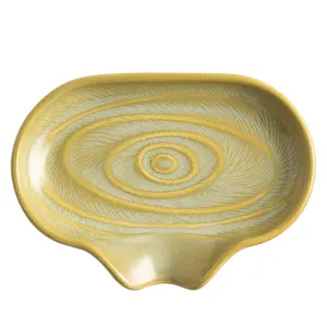 Ceramic soap dish for bathroom, yellow glazed vortex pattern soap holder tray.