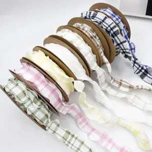 2.5cm Bubbel Rimpel Ruitjes Lint Ruffles Rand Plaid Lint voor Bloemverpackking DIY Strikken