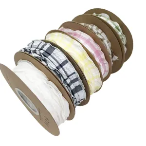 2.5cm bubbel gekreukte ruitjeslint DIY handgemaakte strik haar accessoire golvende rand raster