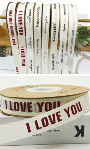 Decorative English printed ribbon for gift wrapping, cake decoration, and bouquet styling.