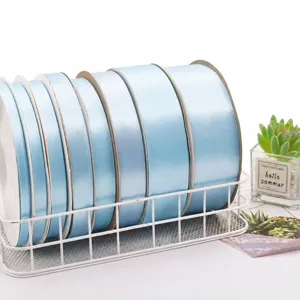 Cinta de Poliéster Azul Claro Cinta de Tela Satinada Para Embalaje de Regalos Decoración de Bodas y Manualidades