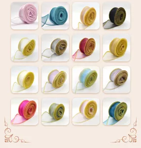 Nastro in organza con bordo in filo da 4cm per bouquet, fiocchi fai da te e accessori.