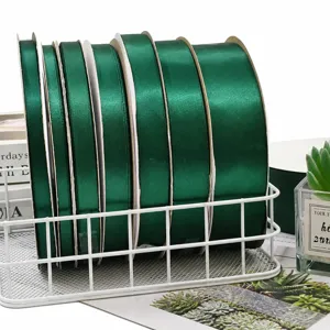 Dark Green Polyester Ribbon Christmas Satin Ribbon Holiday Packaging Ribbon Decorative Bow Craft Ribbon Roll