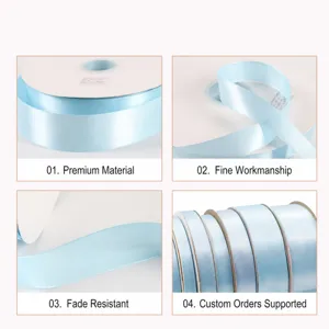 Rollo de cinta de raso azul claro para envolver regalos, decoración de bodas y manualidades.