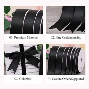 Cinta de poliéster negra para envolver regalos, accesorios para el cabello y decoración.
