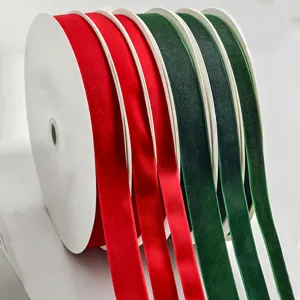 Red and green single-sided velvet ribbon for Christmas bows, gifts, and hair accessories.