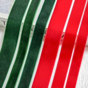Green and red velvet ribbons for DIY hair bows, Christmas gift wrapping, and craft projects.