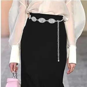 Retro Metall Taillenkette für Damen, einlagige ovale Taillenkette mit Hänger für Kleider.