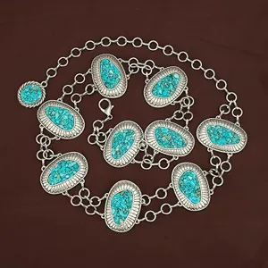 Bohemian Vintage Turquoise Body Chain Retro Multi Layer Waist Chain Silver Metal Punk Waist Jewelry For Women Party