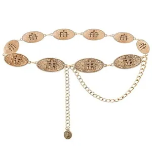 Vintage gouden legering taille ketting retro snijwerk metalen riem lichaamsieraden
