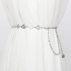 Silver metal waist chain for women leaf charm dress belt fashion body jewelry accessory