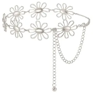 Silver daisy metal chain belt women bohemian vintage adjustable waist jewelry accessory