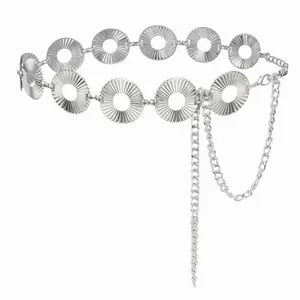 Vintage silver metal geometric round disc waist chain chic body jewelry for women dresses jeans