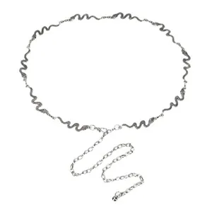 Exquisite snake-shaped metal waist chain for women, fashion body jewelry accessory detail.