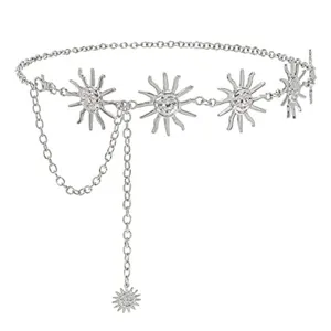 Silver sun face chain belt vintage metal waist jewelry boho body chain for women accessories