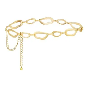 Women vintage gold geometric hollow waist chain metal dress jeans stylish decorative belt
