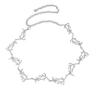 Silver branch waist chain detail, bohemian metallic dress belt, vintage ornament for women