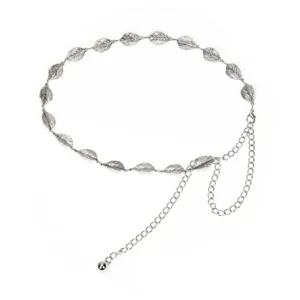 Silver metal leaf waist chain for women fashion belt detail view gorgeous delicate accessory