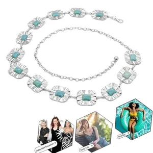 Cintura a catena in metallo stile boho retrò da donna, accessorio abito turchese.