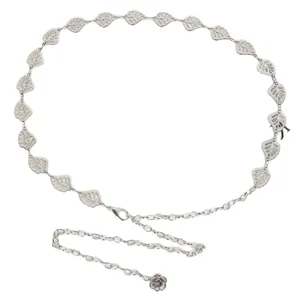 Silver leaf metal waist chain for women fashion dress belt adjustable metal chain decorative accessory