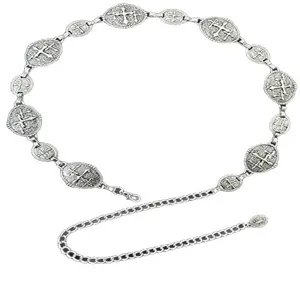 Vintage retro kruis legering taille ketting antieke zilveren jurk riem hoofdaanzicht
