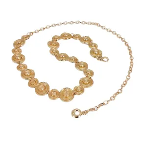 Gold metal chain belt for women, vintage medallion waist accessory, fashion luxury style.