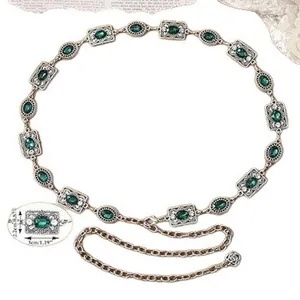 Vintage verde estrass metal cintura cadena cinturon para mujeres moda vestido accesorios